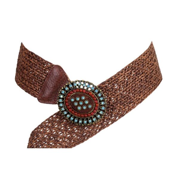 Leatherock BRAIDED BROWN REAL LEATHER 2 3/8"Wd DRESS CASUAL BELT Sz S/32 (A36 - Picture 3 of 13